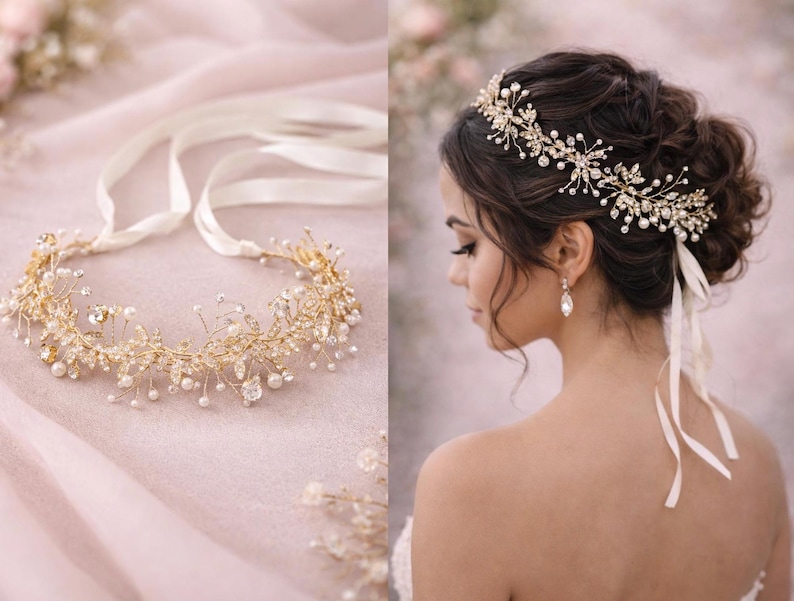 Handmade Bridal Crystal Hair Vine Silver Wedding Headpiece Pearl Leaf Crown Romantic Bride Hair Accessory