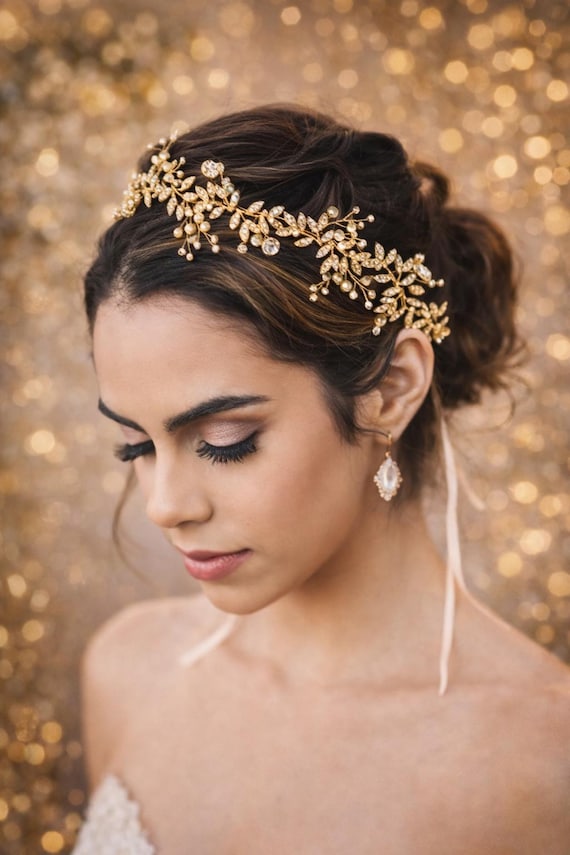 Handmade Bridal Crystal Hair Vine Silver Gold Wedding Headpiece Pearl Leaf Crown Romantic Bride Hair Accessory
