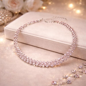 Gold Tennis Necklace for Women, Cubic Zirconia Diamond Look Necklace, Bridal Wedding Jewelry, Elegant Anniversary Gift