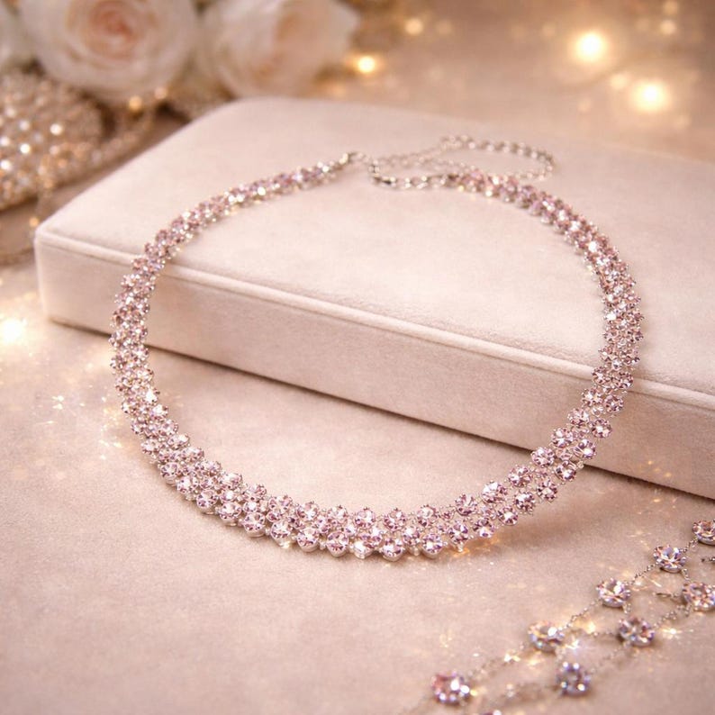 Gold Tennis Necklace for Women, Cubic Zirconia Diamond Look Necklace, Bridal Wedding Jewelry, Elegant Anniversary Gift