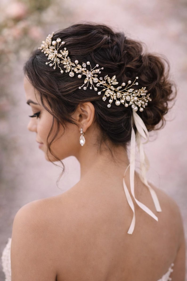 Handmade Bridal Crystal Hair Vine Silver Wedding Headpiece Pearl Leaf Crown Romantic Bride Hair Accessory