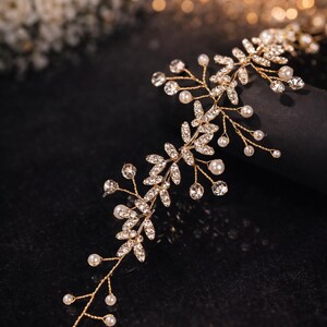 Handmade Bridal Crystal Hair Vine Silver Wedding Headpiece Pearl Leaf Crown Romantic Bride Hair Accessory