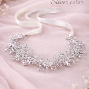 Handmade Bridal Crystal Hair Vine Silver Wedding Headpiece Pearl Leaf Crown Romantic Bride Hair Accessory