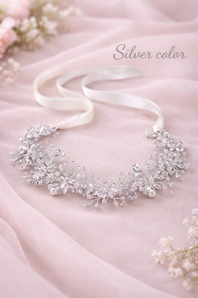 Handmade Bridal Crystal Hair Vine Silver Wedding Headpiece Pearl Leaf Crown Romantic Bride Hair Accessory