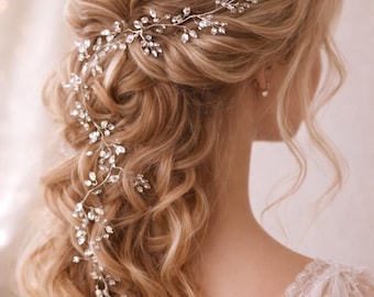 Handmade Pearl Bridal Hair Vine Silver or Gold Wedding Evening Hair Accessory Floral Crystal Headpiece for Bride