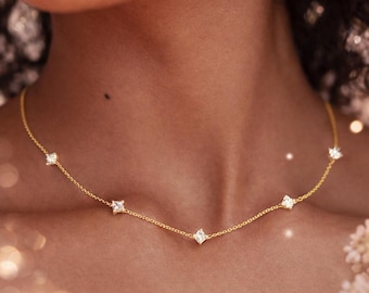 Dainty Gold Star Necklace Cubic Zirconia Delicate Chain Minimalist Jewelry Gift For Women