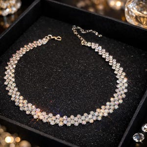 Gold Tennis Necklace for Women, Cubic Zirconia Diamond Look Necklace, Bridal Wedding Jewelry, Elegant Anniversary Gift