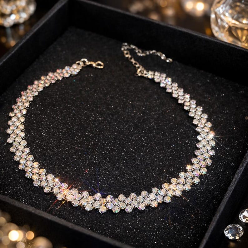 Gold Tennis Necklace for Women, Cubic Zirconia Diamond Look Necklace, Bridal Wedding Jewelry, Elegant Anniversary Gift