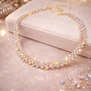 Gold Tennis Necklace for Women, Cubic Zirconia Diamond Look Necklace, Bridal Wedding Jewelry, Elegant Anniversary Gift