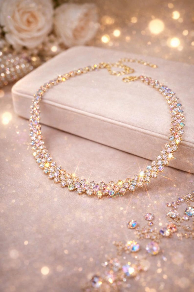 Gold Tennis Necklace for Women, Cubic Zirconia Diamond Look Necklace, Bridal Wedding Jewelry, Elegant Anniversary Gift