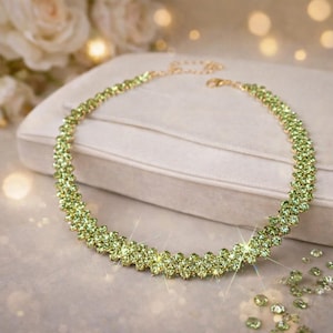 Gold Tennis Necklace for Women, Cubic Zirconia Diamond Look Necklace, Bridal Wedding Jewelry, Elegant Anniversary Gift