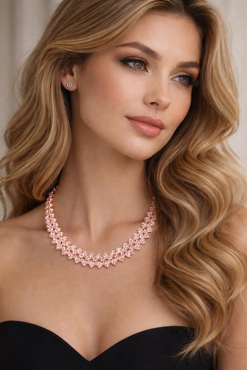 Gold Tennis Necklace for Women, Cubic Zirconia Diamond Look Necklace, Bridal Wedding Jewelry, Elegant Anniversary Gift