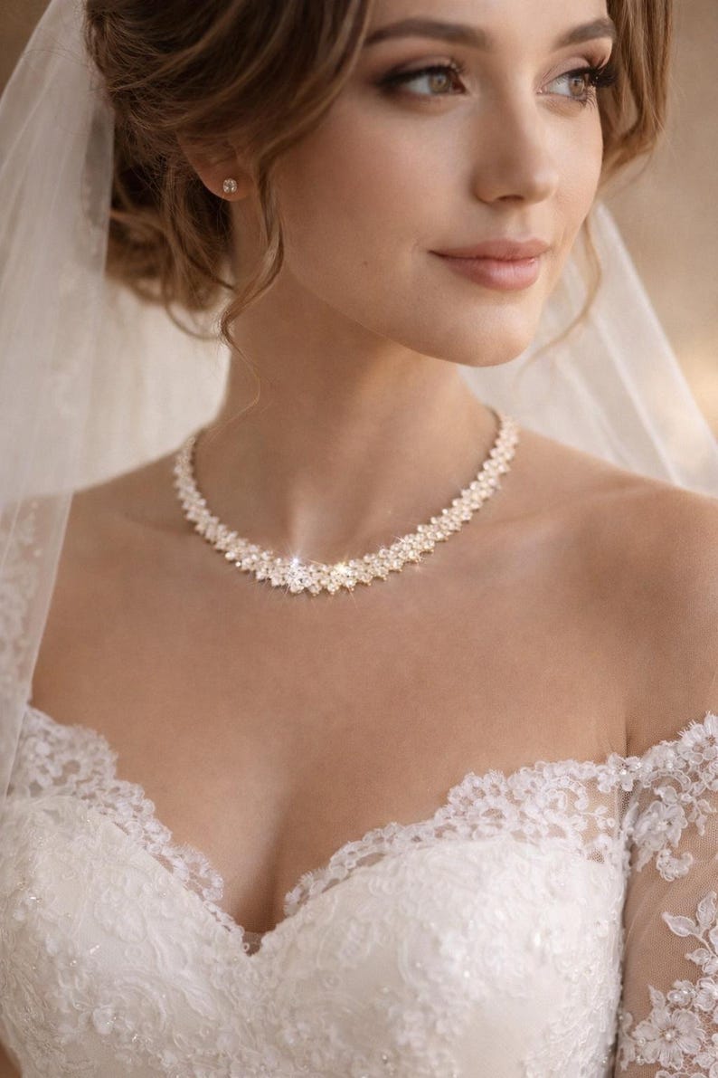 Gold Tennis Necklace for Women, Cubic Zirconia Diamond Look Necklace, Bridal Wedding Jewelry, Elegant Anniversary Gift
