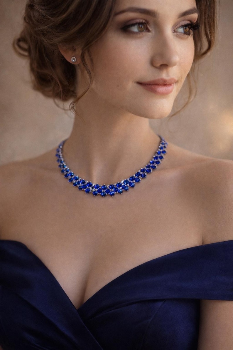 Gold Tennis Necklace for Women, Cubic Zirconia Diamond Look Necklace, Bridal Wedding Jewelry, Elegant Anniversary Gift