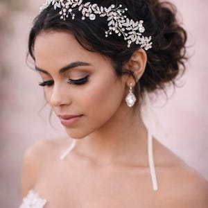 Handmade Bridal Crystal Hair Vine Silver Wedding Headpiece Pearl Leaf Crown Romantic Bride Hair Accessory