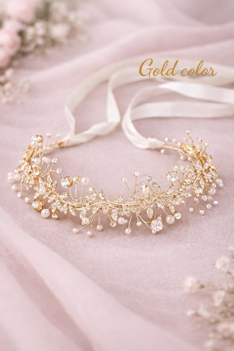 Handmade Bridal Crystal Hair Vine Silver Wedding Headpiece Pearl Leaf Crown Romantic Bride Hair Accessory