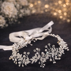 Handmade Bridal Crystal Hair Vine Silver Wedding Headpiece Pearl Leaf Crown Romantic Bride Hair Accessory