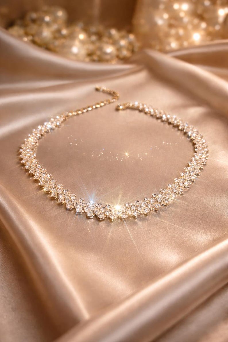 Gold Tennis Necklace for Women, Cubic Zirconia Diamond Look Necklace, Bridal Wedding Jewelry, Elegant Anniversary Gift