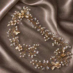 Handgefertigter Braut-Haarreif, Hochzeitsschmuck, Silber, Gold, Blumen, Perlen, Kristalle, Boho-Brautaccessoire