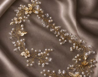 Handmade Bridal Hair Vine Wedding Headpiece Silver Gold Floral Pearl Crystal Boho Bride Accessory