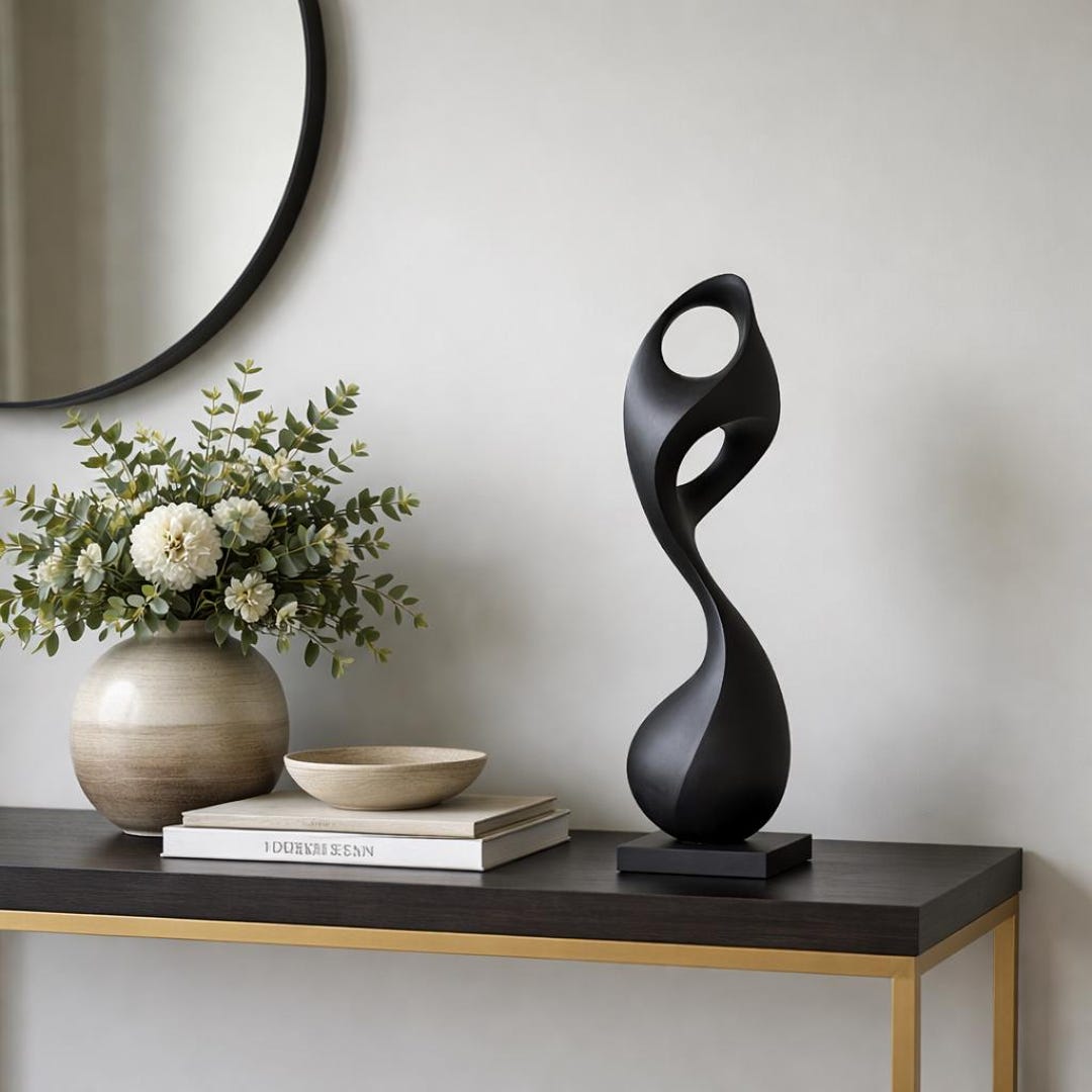 Abstract Black Sculpture, Modern Console Table Decor, Minimalist ...