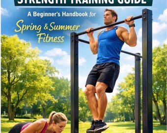 May include: A training guide titled SGF OUTDOOR STRENGTH TRAINING GUIDE A Beginner's Handbook for Spring & Summer Fitness. The cover features a person in a blue tank top doing pull-ups and another in a pink top doing push-ups.