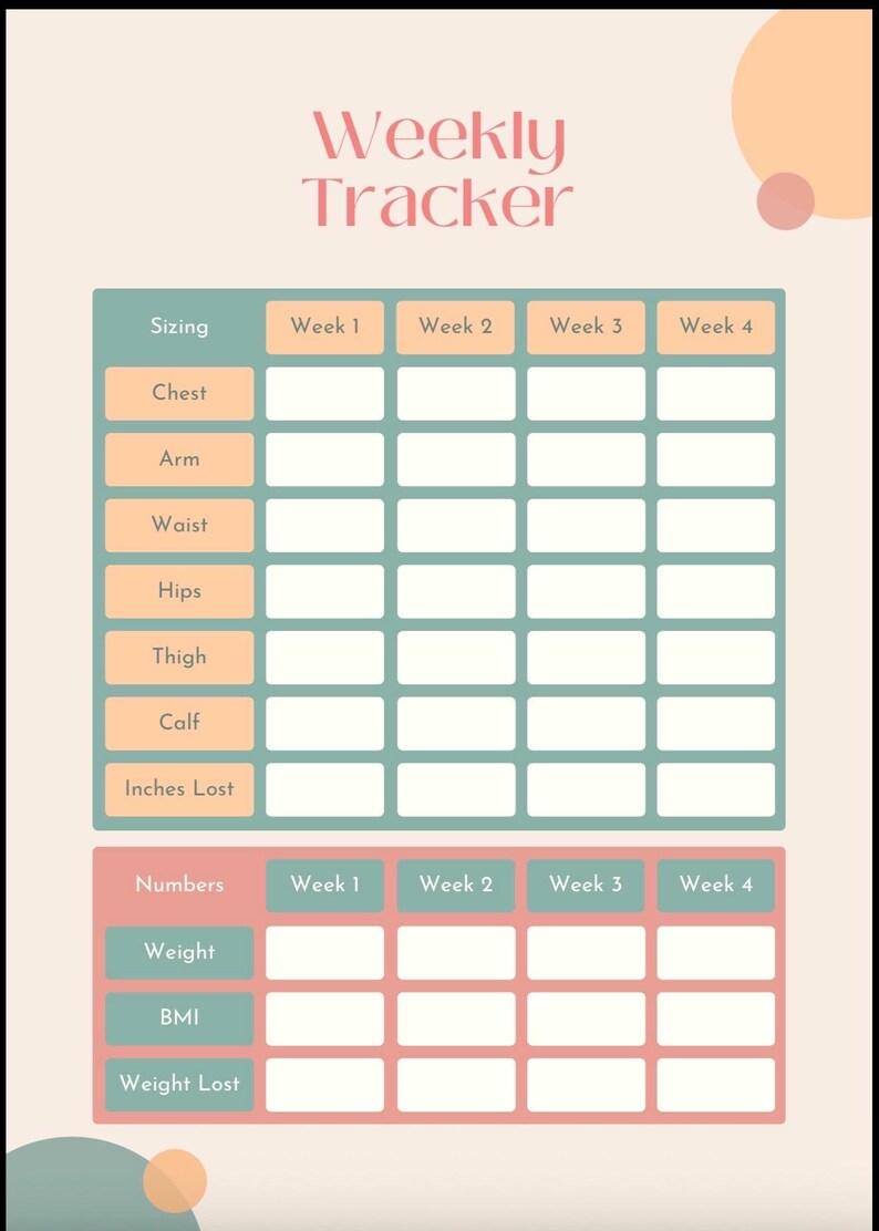 Week Data Tracker MEASUREMENT TRACKER - Etsy
