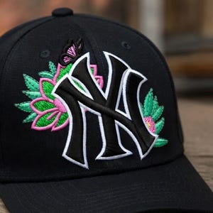 3D Puff NY Rose Embroidery Design, Red Flower Cap Logo