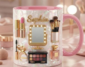 Kosmetik Make-up Künstler Akzentbecher, individueller Name Beauty Lover Kaffeetassen, Make Up Geschenk, Muttertagsgeschenk für Mama, Geschenk für Sie