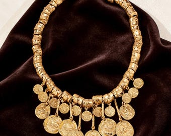 collier vintage à breloques pièce de monnaie | Collier ethnique ton sur ton | Bijoux bohèmes gitans | Cadeau pour elle