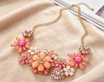 Collier plastron floral rose romantique, élégant cadeau de mariage, cadeau pour elle