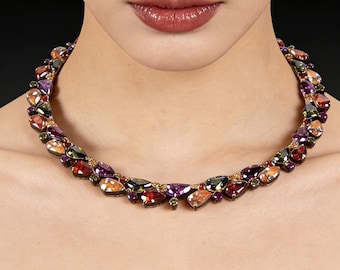 Collier arc-en-ciel de zircons, tour de cou en cristal multicolore, bijoux tendance délicats pour elle
