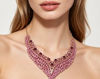 Collier tendance feuille rose magenta, bijoux de soirée de gala de luxe, cadeau pour elle