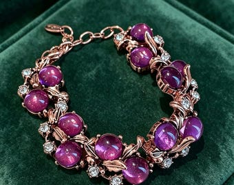 Bracelet tendance vintage en or rose et améthyste violette, cadeau de mariage élégant pour la mariée