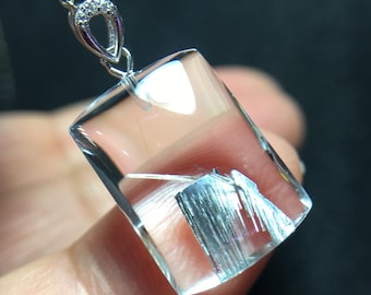 Pendentif en quartz rutile en argent noir naturel | Collier en cristal avec inclusion d'aiguilles rares | Bijoux de guérison