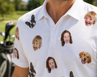 Personalized Face Photo Golf Polo Shirt for Dad Gift,Custom Father Day Gift