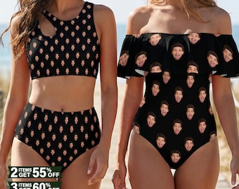 Custom Face One-Piece Swimsuit, Personalized Photo Gift