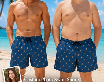 Personalized Beach Swim Trunks with Face, Custom Photo Beach Shorts
