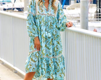 boho style tunic dress Floral Cotton and perfect for brunch pocket maxi dress SILVERCELL 1-9T Toddler Girls Size:UK 8/ INDIAN 42