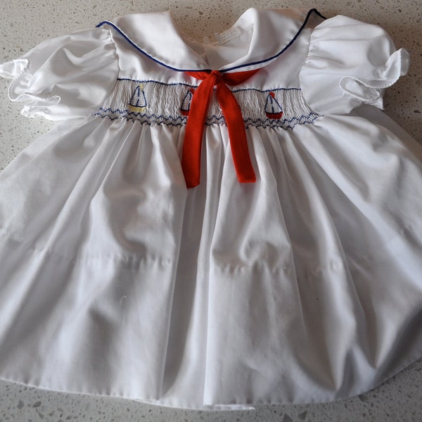 Children's Dress White Sailor Traditional Smocking Very Sweet