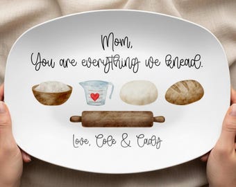 Personligt fat för mors dag, 25x33 cm, baka med namn, brödfat för mamma, mormor, mormor, du är allt vi knådar