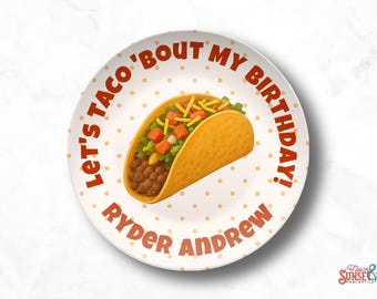 Let's Taco 'Bout My Birthday Personalized Plate, Cinco de Mayo Party Plate, Custom Name Plate