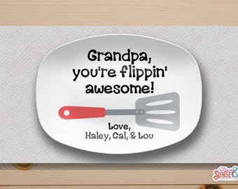 Grandfather Personalized Platter 10x14 Inches, Custom Name Plate, Cookout Grill Platter for Dad, Grandpa, Flippin Awesome Gift