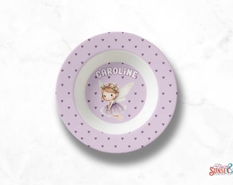 Personalized Fairy Bowl, Purple Dinnerware Set, Plate Bowl Mug Silverware Placemat, Custom Name Kid's Tableware, Fairy First Birthday Gift