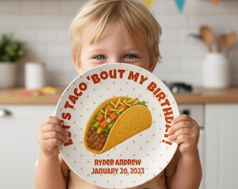 Taco Birthday Plate, Watercolor Personalized Name Plate for Boys, Custom Gift for Girls, Birthday Keepsake, Smash Cake Plate