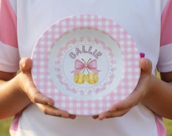 Bol de softbol rosa personalizado, decoración de softbol con nombre personalizado, bol deportivo rosa a cuadros de 25 cm para niñas, regalo de softbol para niñas