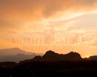 Waldo Canyon Fire Smokey Sunset over Garden of the Gods in Colorado Springs, Colorado 2016