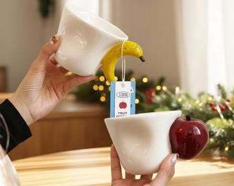 Banana Apple Ceramic Coffee Mug Hand-Painted Cute Couple Cup