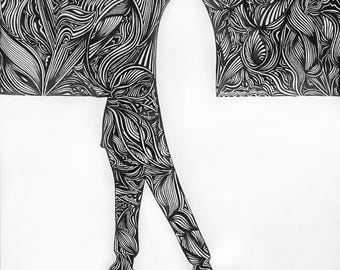 Abstract Line Art Human Silhouette Printable | Surreal Black and White Wall Art | Modern Conceptual Digital Download