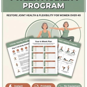 4 Week Mobility Program for Women Over 40, Home Joint Health Guide, Flexibility Routine, Functional Aging Workout, Digital Download
